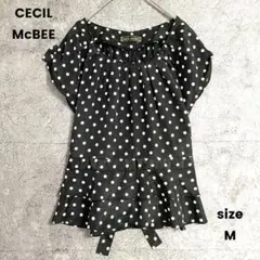 CECIL McBEE　セシルマクビー　半袖ブラウス　フリル　リボン　ドット　Mのサムネイル