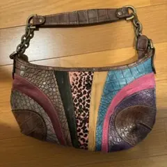 パッチワークデザイン レザーハンドバッグ