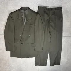 セットアップ　テーラードジャケット　スーツ　上下　ダブルボタン　ダークグリーン