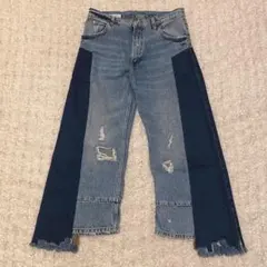 【美品】ZARA ワイドデニムジーンズ アンクル ヴィンテージ バイカラーデニム