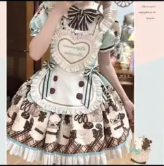 着画あり】クリームリトルスイートメイドロリータドレス チョコミント