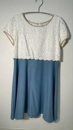 Anatelier サイズ38 レーストップのブルーひざ丈ワンピース
