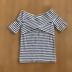 MOUSSY オフショルダー ストライプ 半袖カットソー