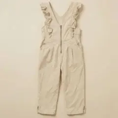 ベージュ フリル付きオーバーオール 110cm チャック付き