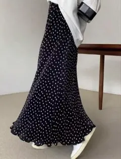 ドットスカート　韓国系　スカート　ロングスカート