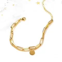 2連チェーンブレスレット ダブルチェーン サージカルステンレス ゴールド 1点