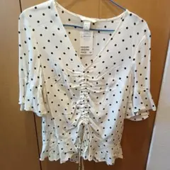H&M ホワイトドットフリルシャツ 34サイズ