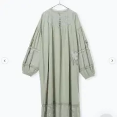 TSUHARU by Samansa Mos2 刺繍レース切替ワンピース　ミント