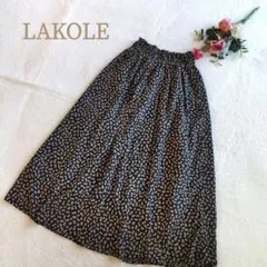 【ラコレ】レディース ブラック 花柄フレアロングスカート サイズM