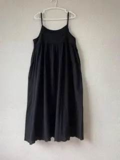 SM2 サマンサモスモス スカラップ裾刺繍 コットンリネン キャミワンピース　黒