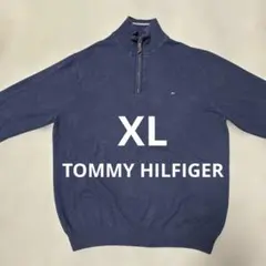 トミーヒルフィガー ネイビー ハーフジップ コットンニット XL