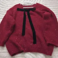 【2WAY】リボン 赤 長袖 ニット セーター/me+em select