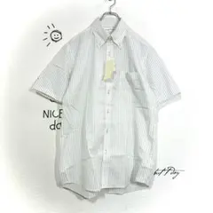 ユニクロ 半袖シャツ(L)ストライプ柄 ボタンダウン ドライイージーケア 白色