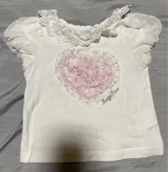 メゾピアノ ハート刺繍フリルTシャツ