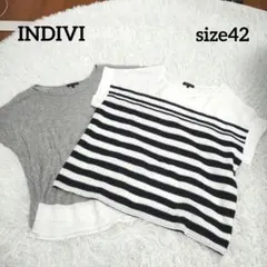 美品　INDIVI 夏トップス2点セット 異素材シアーカットソー ボーダー 42のサムネイル