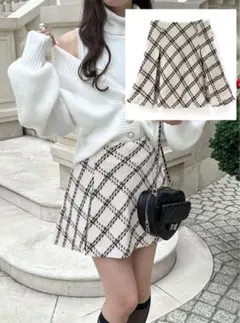 GRL グレイル　ダイヤチェック柄ツイードフレアミニスカート