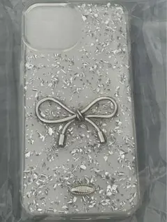 iPhone15 スマホケース 透明 クリア シルバー ラメ リボン