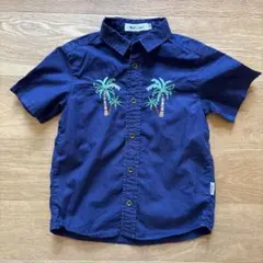 ネイビー 半袖シャツ ヤシの木刺繍　BeBe110