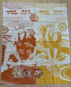 進撃の巨人　手ぬぐい　缶バッチ