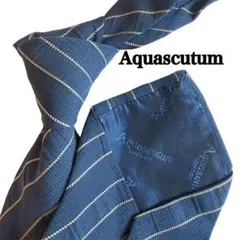 Aquascutum アクアスキュータム　ネイビー ストライプ柄　白　ネクタイ