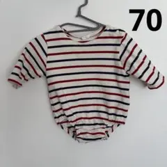 ボーダー　長袖ロンパース　70