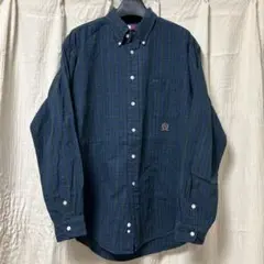 古着　シャツ　長袖　チェック　ネイビー　グリーン　TOMMY HILFIGER