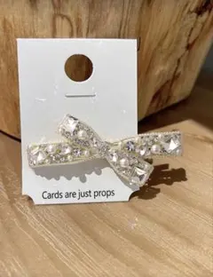 リボン型ヘアピン パール ストーン装飾