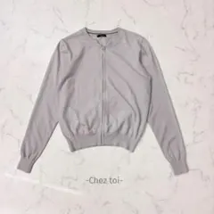 Chez toi/ニットブルゾン/M/グレージュ/フルジップ/大人可愛い/綺麗め