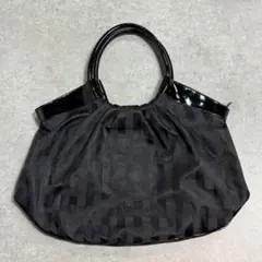 agnes b. VOYAGE ハンドバッグ チェック エナメル ブラック