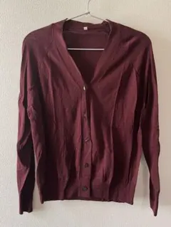 無印良品　ウールシルク　洗える　Vネックワイドカーディガン　ボルドー　M-L