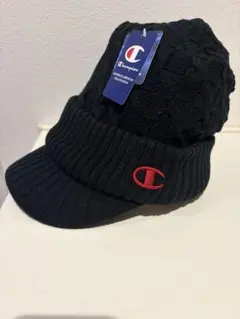 チャンピオン ブラック ニット帽 つば付き