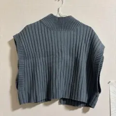 美品！ブルー　リブニットベスト