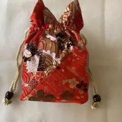 赤い和風巾着バッグ