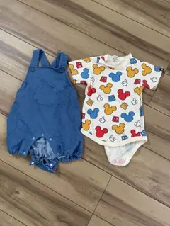 ミッキーマウス柄ロンパース・Tシャツセット