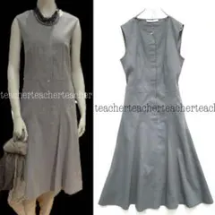 ふんわり リネン ワンピース フレアー 麻 ブルー グレー 上質 素敵 シンプル