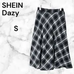 シーイン Dazyフレアスカート 【S】チェック柄 ひざ丈 マキシ丈 モノトーン
