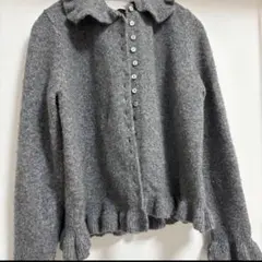 ZARA フリルトリムニットカーディガン　グレー