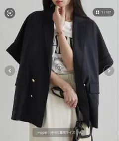 麻調ダブルボタンハーフスリーブジャケット　Lサイズのサムネイル