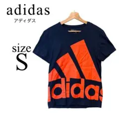 adidas アディダス✨ロゴプリントTシャツ 【S】デカロゴ 青オレンジ