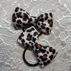 ヒョウ柄リボンヘアゴム2個セット