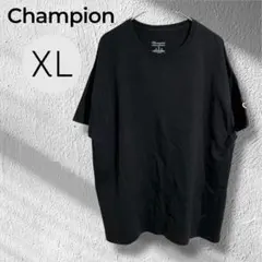 チャンピオン ロゴ刺繍 ブラック Tシャツ 半袖 クルーネック XL
