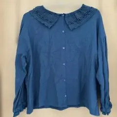 【Lサイズ】tsukuru & Lin. ネイビー レース襟 シャツ❁⃘*.゜