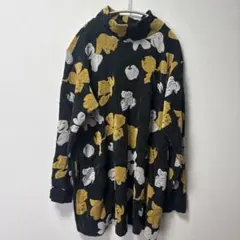 スーパーハッカ　ブラック花柄タートルネック長袖シャツ