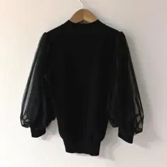 フレイアイディー　七分袖　袖シースルー　ニット　黒