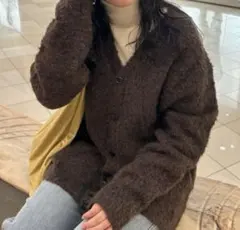 DISCOAT【ユニセックス】ブークレシャギーカーディガン　ブラウン