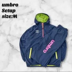 アンブロ ナイロンウィンドブレーカー上下セットアップ M ネイビー 刺繍ロゴ