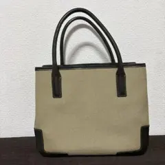 キャンバス×レザー ハンドバッグ ベージュ×ダークブラウン