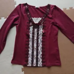 バーガンディ 長袖 トップス レース