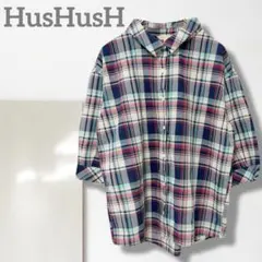 n【ハッシュアッシュ】シャツ/美品 チュニック丈 体型カバー チェック柄 綿