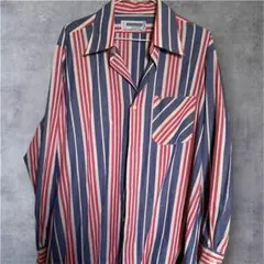 vintage ストライプシャツ 開襟 長袖 レトロ 古着 メンズ